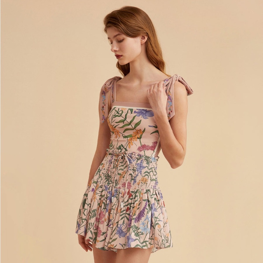 Visual Mood JOANNA FLORAL SHIRRED SKORT